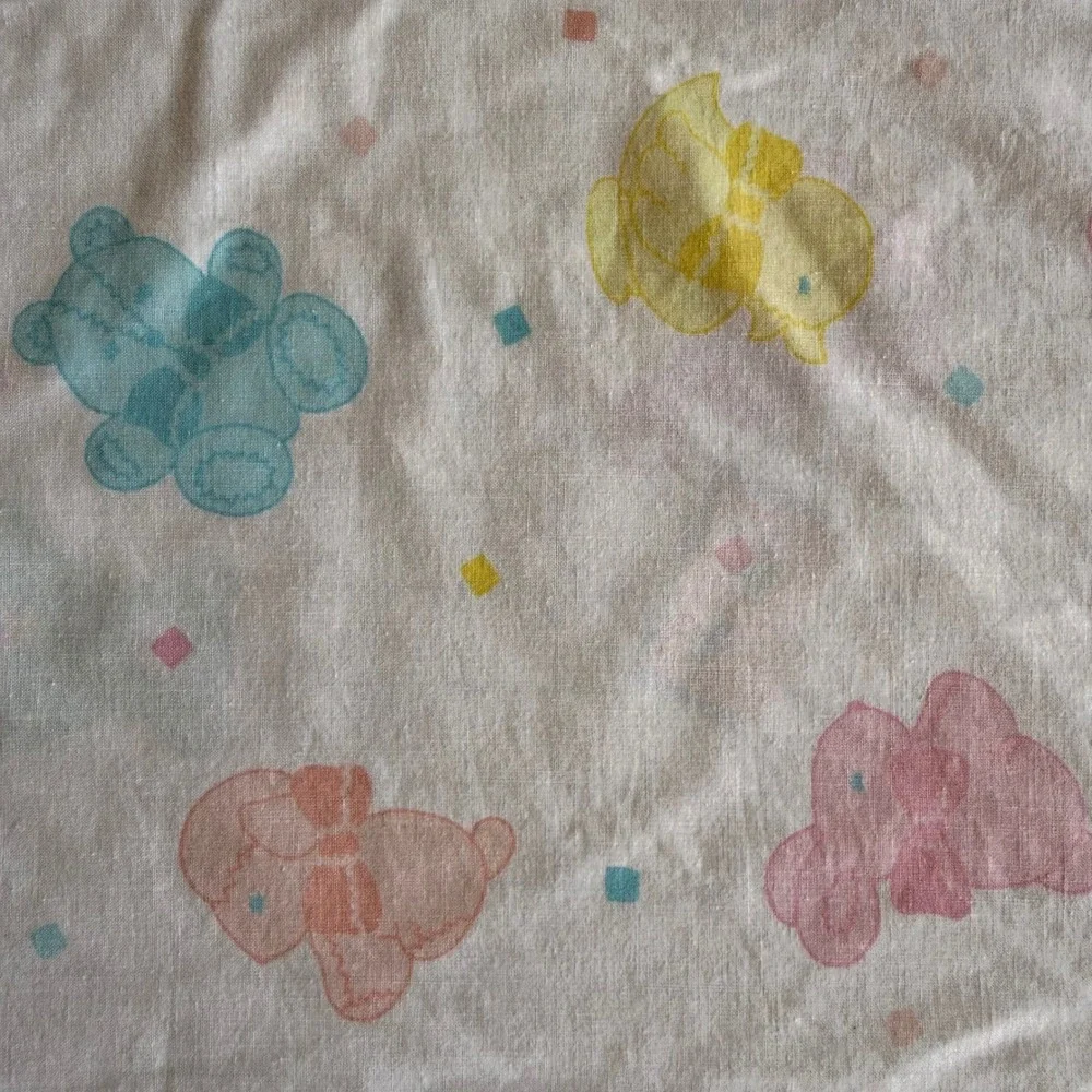 Vintage Reversible Baby Blanket Teddy Bears Crochet Lace Trim 48